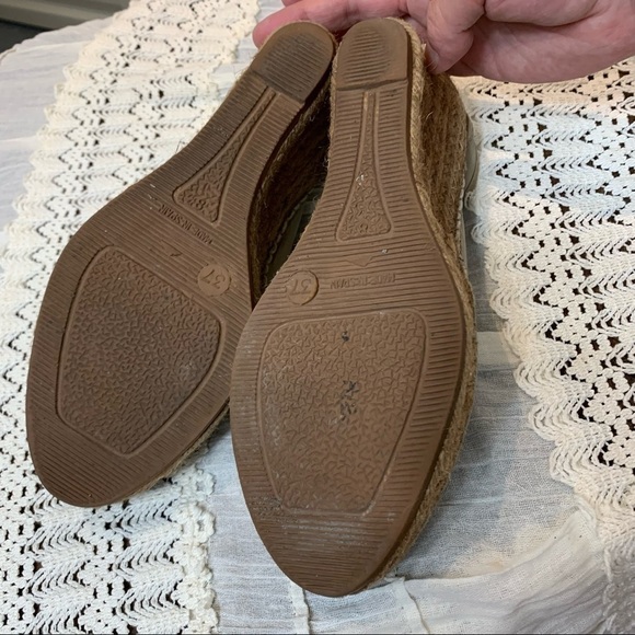 Aedo Made in Spain Taupe Upper Leather Wedge Espadrilles Open Toe Sandals Sz 37 - Picture 10 of 13